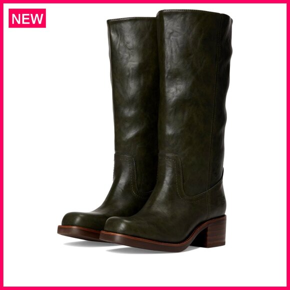Vegan Leather Mid-Calf Boots with 2-Inch Block Heel Square Toe